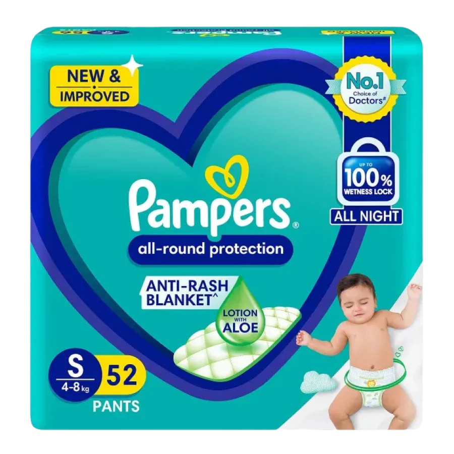 Pampers All round Protection Pants Style Baby Diapers, Small (S) Size, 52 Count